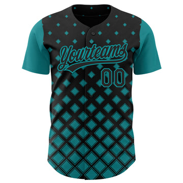 Custom Black Teal 3D Pattern Design Geometric Shapes Authentic Baseball Jersey