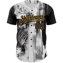 Load image into Gallery viewer, Custom White Black-Old Gold 3D Pattern Design Religion Jesus Christ Authentic Baseball Jersey
