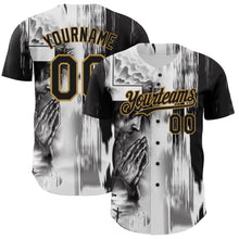 Load image into Gallery viewer, Custom White Black-Old Gold 3D Pattern Design Religion Jesus Christ Authentic Baseball Jersey
