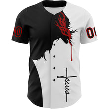 Load image into Gallery viewer, Custom White Black-Red 3D Pattern Design Religion Jesus Christ Authentic Baseball Jersey
