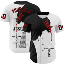 Load image into Gallery viewer, Custom White Black-Red 3D Pattern Design Religion Jesus Christ Authentic Baseball Jersey
