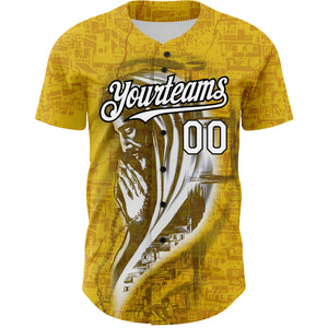 Custom Yellow White-Black 3D Pattern Design Religion Jesus Christ Authentic Baseball Jersey