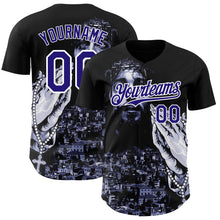 Load image into Gallery viewer, Custom Black Purple-White 3D Pattern Design Religion Jesus Christ Authentic Baseball Jersey
