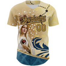 Load image into Gallery viewer, Custom Old Gold Black 3D Pattern Design Religion Virgin Mary Authentic Baseball Jersey
