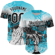 Load image into Gallery viewer, Custom Light Blue Black-White 3D Pattern Design Religion Jesus Christ Authentic Baseball Jersey
