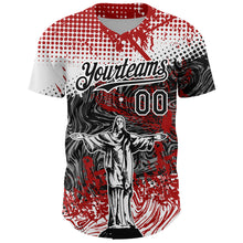 Load image into Gallery viewer, Custom Red Black-White 3D Pattern Design Religion Jesus Christ Authentic Baseball Jersey
