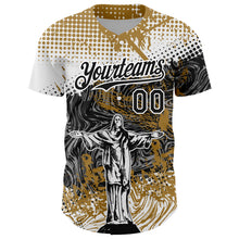 Load image into Gallery viewer, Custom Old Gold Black 3D Pattern Design Religion Jesus Christ Authentic Baseball Jersey
