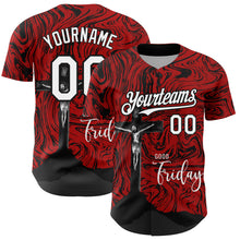 Load image into Gallery viewer, Custom Red White-Black 3D Pattern Design Religion Cross Jesus Christ Good Friday Authentic Baseball Jersey
