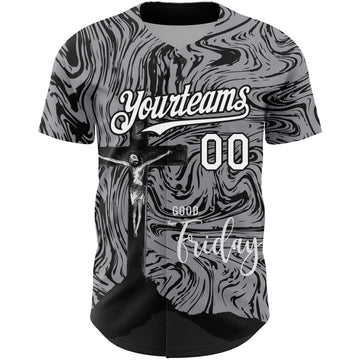 Custom Gray White-Black 3D Pattern Design Religion Cross Jesus Christ Good Friday Authentic Baseball Jersey