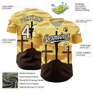 Custom Yellow White-Black 3D Pattern Design Religion Cross Jesus Christ Good Friday Authentic Baseball Jersey