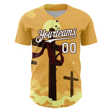 Load image into Gallery viewer, Custom Yellow White-Brown 3D Pattern Design Religion Cross Jesus Christ Good Friday Authentic Baseball Jersey
