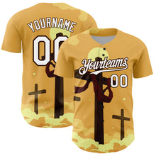 Load image into Gallery viewer, Custom Yellow White-Brown 3D Pattern Design Religion Cross Jesus Christ Good Friday Authentic Baseball Jersey
