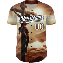 Load image into Gallery viewer, Custom Brown White-Black 3D Pattern Design Religion Cross Jesus Christ Good Friday Authentic Baseball Jersey
