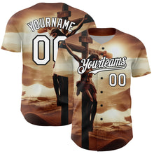 Load image into Gallery viewer, Custom Brown White-Black 3D Pattern Design Religion Cross Jesus Christ Good Friday Authentic Baseball Jersey
