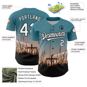 Custom Teal White-Black 3D Pattern Design Religion Cross Jesus Christ Good Friday Authentic Baseball Jersey