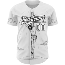 Load image into Gallery viewer, Custom White Black 3D Pattern Design Religion Cross Jesus Christ Good Friday Authentic Baseball Jersey
