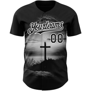 Custom Black White 3D Pattern Design Religion Cross Jesus Christ Ash Wednesday Authentic Baseball Jersey