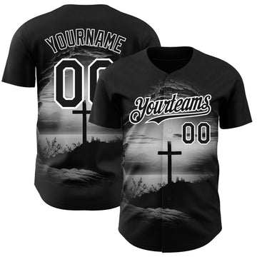 Custom Black White 3D Pattern Design Religion Cross Jesus Christ Ash Wednesday Authentic Baseball Jersey