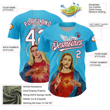 Load image into Gallery viewer, Custom Sky Blue White-Maroon 3D Pattern Design Religion Jesus Christ And Virgin Mary Authentic Baseball Jersey
