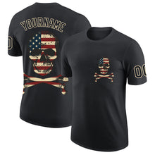 Laden Sie das Bild in den Galerie-Viewer, Custom Black City Cream 3D Skull With American Flag Performance T-Shirt
