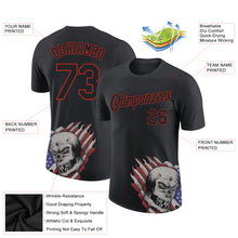 Charger l&#39;image dans la galerie, Custom Black Red 3D Skull With American Flag Performance T-Shirt
