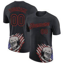 Charger l&#39;image dans la galerie, Custom Black Red 3D Skull With American Flag Performance T-Shirt
