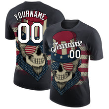 Load image into Gallery viewer, Custom Navy White-Black 3D Skull With American Flag Performance T-Shirt

