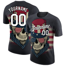 Charger l&#39;image dans la galerie, Custom Navy White-Black 3D Skull With American Flag Performance T-Shirt
