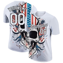 Загрузить изображение в средство просмотра галереи, Custom White Black 3D Skull With American Flag Performance T-Shirt
