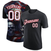 Charger l&#39;image dans la galerie, Custom Black White-Red 3D Skull And American Flag Performance T-Shirt
