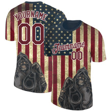 Charger l&#39;image dans la galerie, Custom Navy Crimson-White 3D Skull And American Flag Performance T-Shirt
