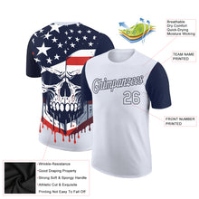 Charger l&#39;image dans la galerie, Custom White Navy 3D Skull With American Flag Performance T-Shirt
