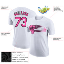 Charger l&#39;image dans la galerie, Custom White Pink-Black 3D Skull With American Flag Performance T-Shirt
