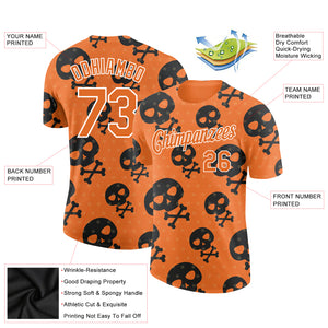 Custom Orange White 3D Skull Fashion Performance T-Shirt