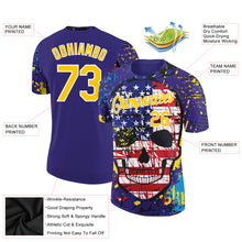 Charger l&#39;image dans la galerie, Custom Dark Purple Yellow-White 3D Skull With American Flag Performance T-Shirt
