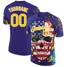 Charger l&#39;image dans la galerie, Custom Dark Purple Yellow-White 3D Skull With American Flag Performance T-Shirt
