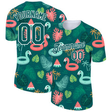 Load image into Gallery viewer, Custom Midnight Green White 3D Pattern Design Tropical Hawaii Flamingo Performance T-Shirt
