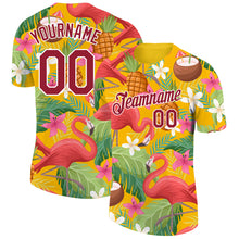 Laden Sie das Bild in den Galerie-Viewer, Custom Yellow Crimson-White 3D Pattern Design Tropical Hawaii Flamingo Performance T-Shirt
