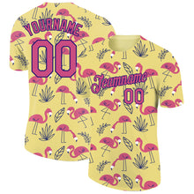 Laden Sie das Bild in den Galerie-Viewer, Custom Yellow Pink-Dark Purple 3D Pattern Design Tropical Hawaii Flamingo Performance T-Shirt
