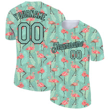 Laden Sie das Bild in den Galerie-Viewer, Custom Teal Black 3D Pattern Design Tropical Hawaii Flamingo Performance T-Shirt
