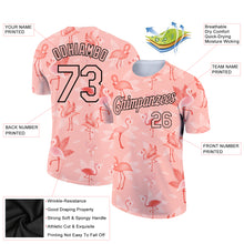 Laden Sie das Bild in den Galerie-Viewer, Custom Medium Pink Black 3D Pattern Design Tropical Hawaii Flamingo Performance T-Shirt
