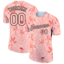 Load image into Gallery viewer, Custom Medium Pink Black 3D Pattern Design Tropical Hawaii Flamingo Performance T-Shirt
