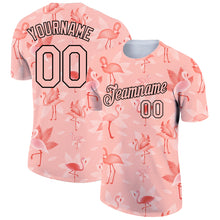 Загрузить изображение в средство просмотра галереи, Custom Medium Pink Black 3D Pattern Design Tropical Hawaii Flamingo Performance T-Shirt
