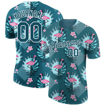 Laden Sie das Bild in den Galerie-Viewer, Custom Teal White 3D Pattern Design Tropical Hawaii Flamingo Performance T-Shirt
