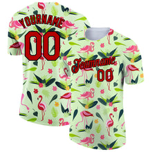 Загрузить изображение в средство просмотра галереи, Custom Pea Green Red-Black 3D Pattern Design Tropical Hawaii Flamingo Performance T-Shirt
