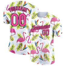 Laden Sie das Bild in den Galerie-Viewer, Custom White Pink-Black 3D Pattern Design Tropical Hawaii Flamingo Performance T-Shirt
