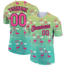 Загрузить изображение в средство просмотра галереи, Custom Green Pink-Black 3D Pattern Design Tropical Hawaii Flamingo Performance T-Shirt
