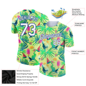 Custom Neon Yellow White-Royal 3D Pattern Design Hawaii Summer Fruit Performance T-Shirt