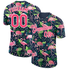 Laden Sie das Bild in den Galerie-Viewer, Custom Navy Neon Pink-White 3D Pattern Design Tropical Hawaii Flamingo Performance T-Shirt
