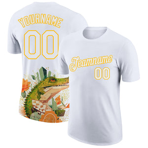 Custom White Gold 3D Pattern Design Crocodile Performance T-Shirt